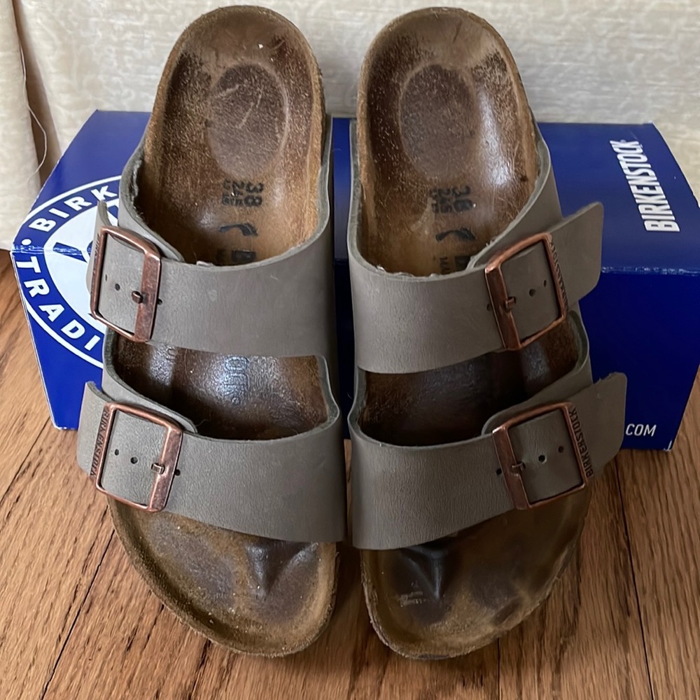 Brikenstock Women's Arizona Birkobuc Sandal Stone Size 38 Size 7 to 7.5
